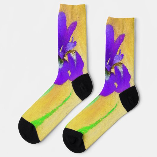 Paarse Bearded Iris Schilderij - Originele Bloemku Sokken (Links)