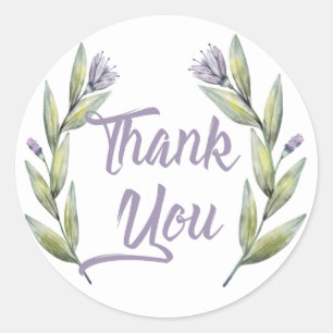 Paarse Bedankt Groene Laurierbladeren & Bloemen Ronde Sticker