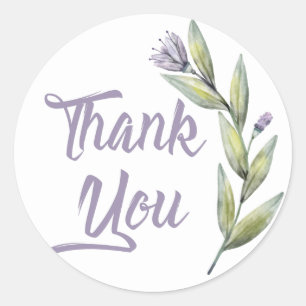 Paarse Bedankt Groene Laurierbladeren & Bloemen Ronde Sticker