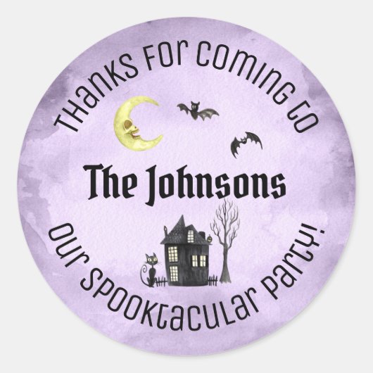 Paarse Bedankt komen spooktacular Halloween gunst Ronde Sticker (Voorkant)