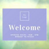 Paarse bedrijfslogo openingstijden welkom  raamsticker (Vel 3)