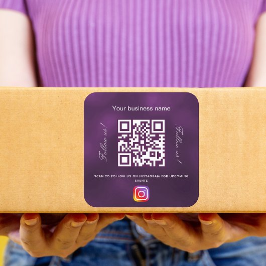 Paarse bedrijfsnaam qr code instagram vierkante sticker