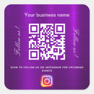Paarse bedrijfsnaam qr code instagram vierkante sticker