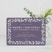 Paarse bedrukte Holly laat rand vlak, niet-foto Feestdagenkaart (Staand voorkant)