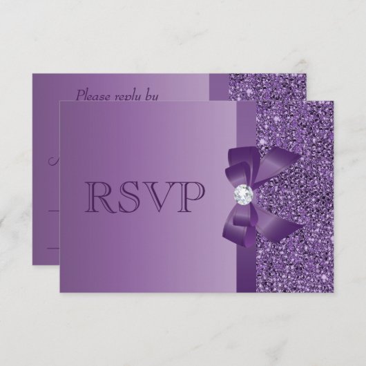Paarse bedrukte Sequins, Bow & Diamond RSVP (Voorkant / Achterkant)