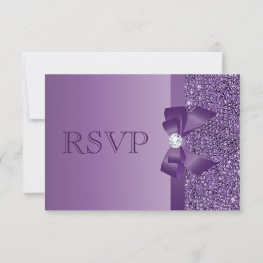 Paarse bedrukte Sequins, Bow & Diamond RSVP Kaartje (Voorkant)