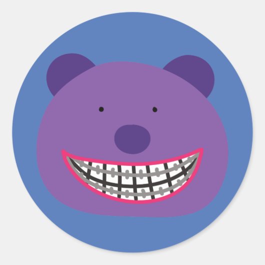 Paarse Beer Dragen Braces Orthodontist Ronde Sticker (Voorkant)
