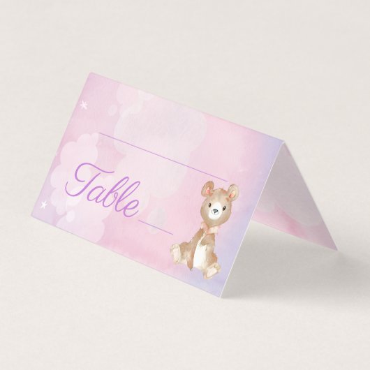 Paarse Beer Meisje's Baby shower Tafelnummer (Voorkant)