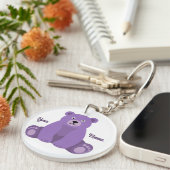 Paarse Beer Schattig Kawaii Aangepaste Naam  Sleutelhanger (Voorkant Rechts)