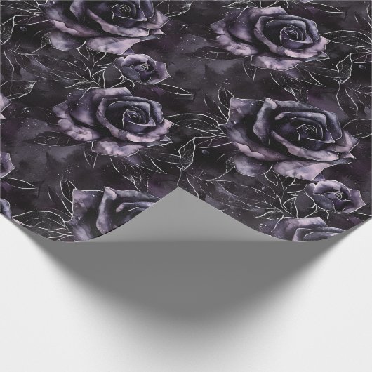 Paarse Begraafplaats Rozen Gotisch Occult Cadeaupapier (Hoek)