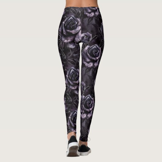 Paarse Begraafplaats Rozen Gotisch Occult Leggings (Achterkant)