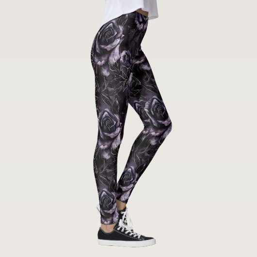 Paarse Begraafplaats Rozen Gotisch Occult Leggings (Rechts)