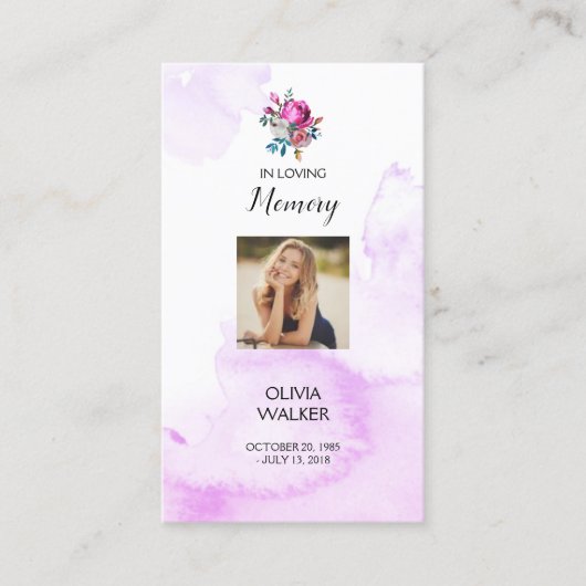 Paarse begrafenis Bladwijzer, begrafenis Keepsake Visitekaartje (Voorkant)