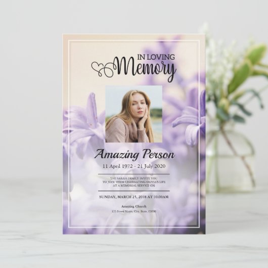 Paarse begrafenisopdracht kaart (Staand voorkant)