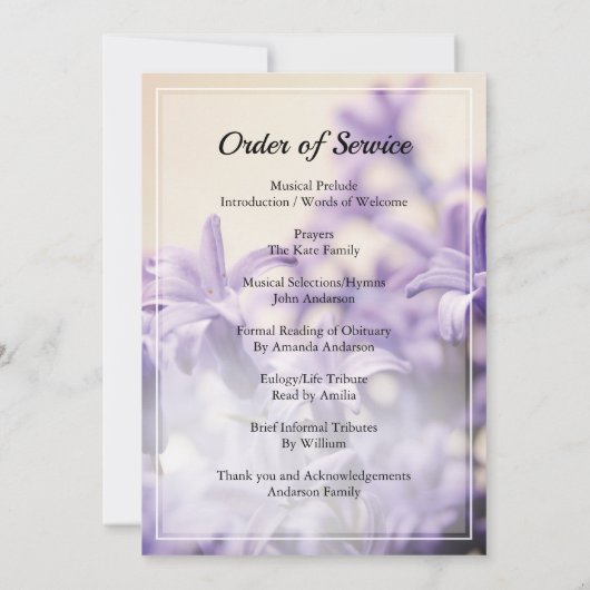 Paarse begrafenisopdracht kaart (Achterkant)