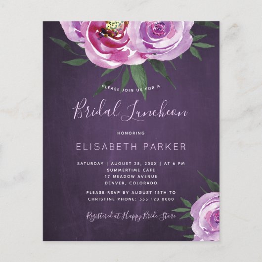 Paarse begrotingsuitnodiging voor steekpenningen flyer (Voorkant)