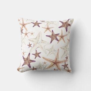 Paarse Beige Cream Starfish Seashell Beach Coastal Kussen