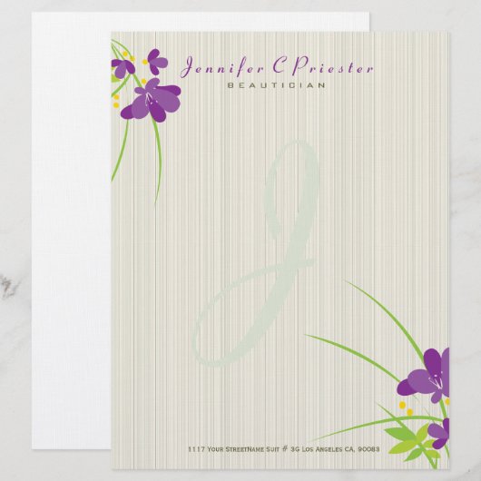 Paarse beige en groene ventilatorillustratie briefhoofd (Voorkant / Achterkant)