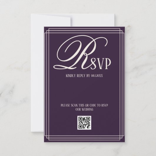 Paarse Beige Luxe Bruiloft RSVP Kaartje (Voorkant)