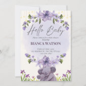 Paarse Beige Schattige Baby shower Invitation Kaart (Voorkant)