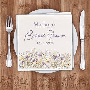Paarse Beige Wilde Bloemen Bloemige Bruiloftsborre Servet