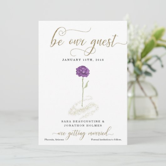 Paarse Belle & het Beest Bewaar de Datum Kaart (Staand voorkant)