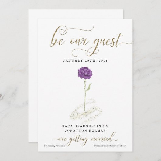 Paarse Belle & het Beest Bewaar de Datum Kaart (Voorkant / Achterkant)