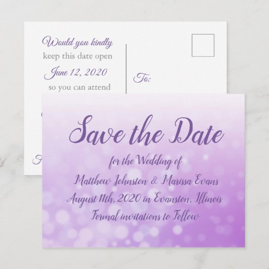 Paarse belletjes Aangepast Opslaan Briefkaart Datu (Voorkant / Achterkant)