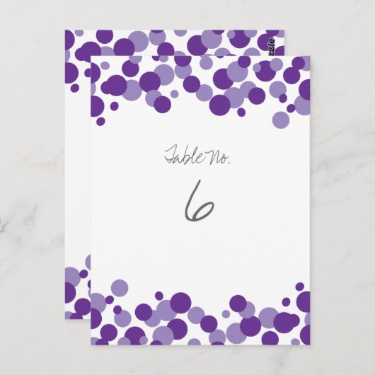 Paarse belletjes Confetti Tabelnummerkaarten Briefkaart (Voorkant / Achterkant)