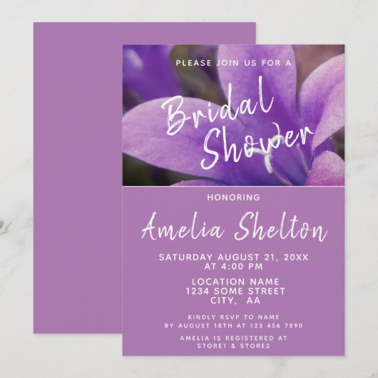 Paarse Bellflower Floral Vrijgezellenfeest Kaart (Voorkant / Achterkant)