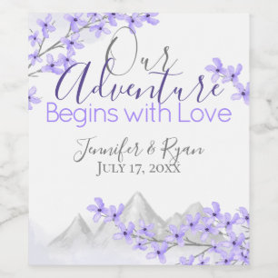 Paarse Berg Lila Bloemen Waterverf Wijn Etiket