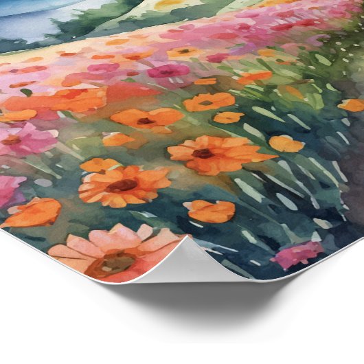 Paarse Berg Majesteit Waterverf Poster (Hoek)