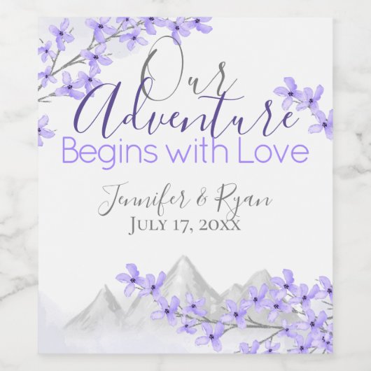 Paarse Berg Sering Bloemige Waterverf Wijn Etiket (Enkel label)