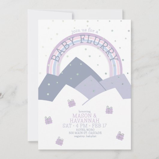 Paarse Berg Sneeuw Flurry Baby shower uitnodiging (Voorkant)