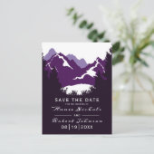 Paarse berg winter bruiloft Save the Date Aankondigingskaart (Staand voorkant)