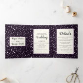 Paarse bergen en bomen foto winterbruiloft drieluik uitnodiging (Binnen)