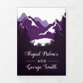 Paarse bergen en bomen foto winterbruiloft drieluik uitnodiging (Cover)