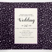 Paarse bergen en bomen foto winterbruiloft drieluik uitnodiging (Binnenkant midden)