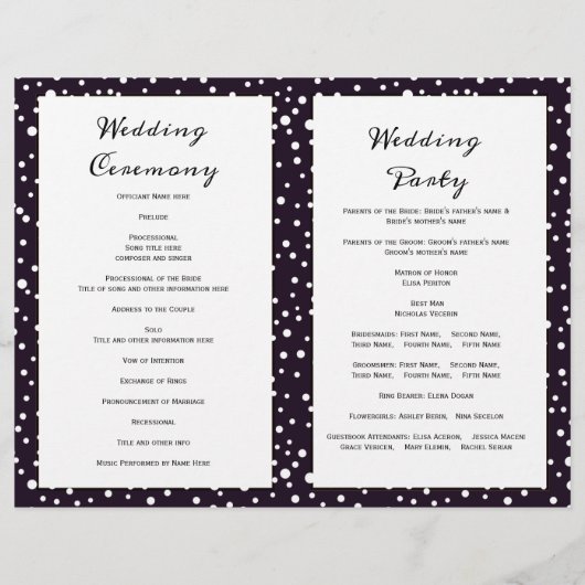 Paarse bergen, naaldbomen gevouwen trouwprogramma (Achterkant)