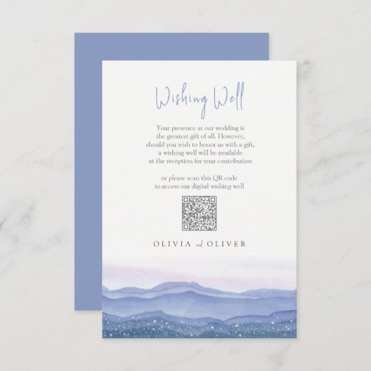 Paarse bergen Weddenschap Wishing Well QR Code Informatiekaartje (Voorkant / Achterkant)