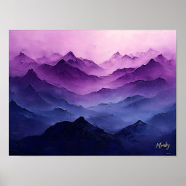 Paarse Berglagen – Abstract Paars Landschap Poster