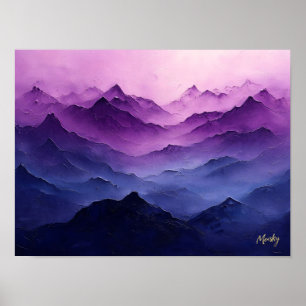 Paarse Berglagen – Abstract Paars Landschap Poster