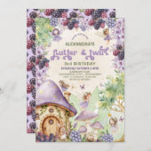 Paarse Berry Flutter & Twirl Fairy 3e verjaardag Kaart (Voorkant / Achterkant)