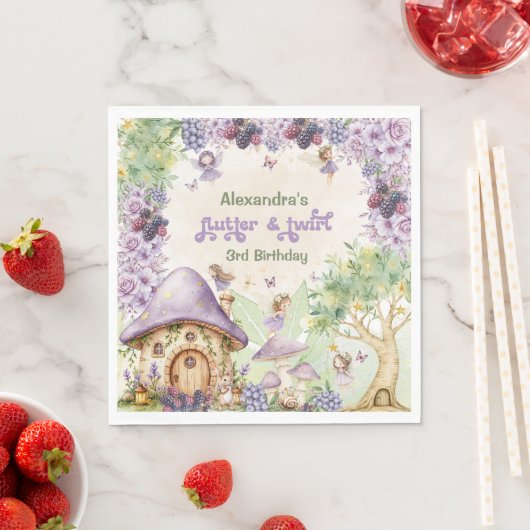 Paarse Berry Flutter & Twirl Fairy 3e verjaardag Servet (Insitu)