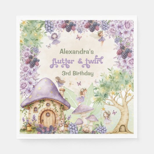 Paarse Berry Flutter & Twirl Fairy 3e verjaardag Servet (Voorkant)