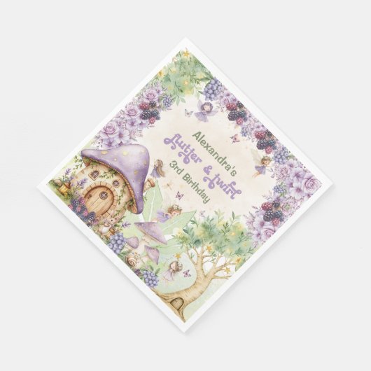 Paarse Berry Flutter & Twirl Fairy 3e verjaardag Servet (Hoek)