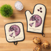 Paarse Berry Pie Waterverf gepersonaliseerd Ovenwant & Pannenlap Set (Top down)