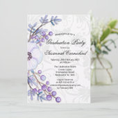 Paarse Berry Wreath en Elegant Damask Afstuderen Kaart (Staand voorkant)