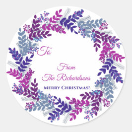 Paarse Berry Wreatname: kerstcadeausticker Ronde Sticker