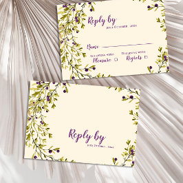 Paarse Bes Botanische Groene Huwelijksdecoratie  RSVP Kaartje